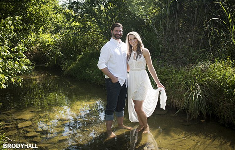 Engaged couple in the creek just outside of Nashville