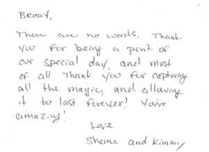 Thank you from Shane and Kimmy