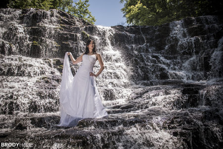 Shannon in bridal dress at Rutledge falls