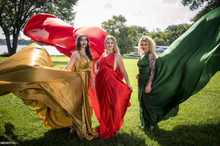 three lovely ladies at a Nashville group shoot. Wearing long flying dresses!