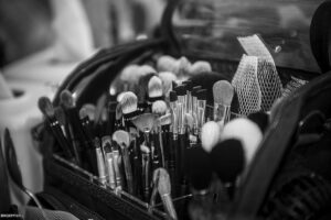 A makeup artist's bag of brushes.